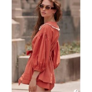 Free people Porto Set. Button Top with White Eyelet Trim and matching shorts.